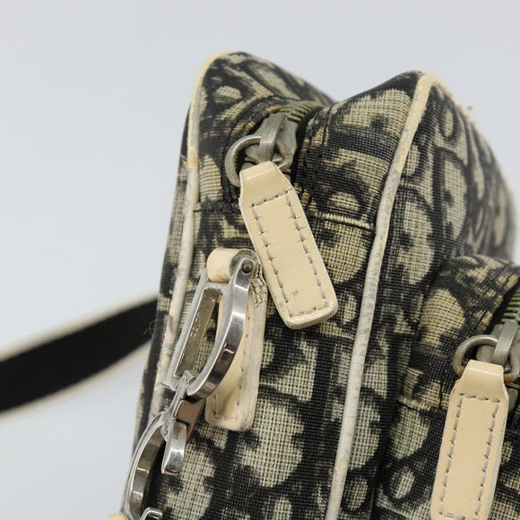 Christian Dior Trotter Canvas Shoulder Bag PVC Black Silver Auth bs29752