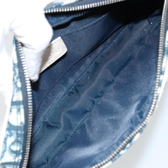 Christian Dior Trotter Canvas Shoulder Bag PVC Navy Silver Auth bs29753