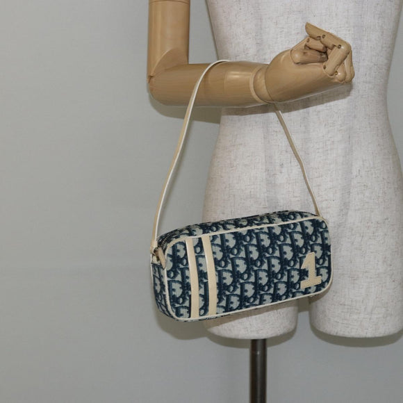 Christian Dior Trotter Canvas Shoulder Bag PVC Navy Silver Auth bs29753