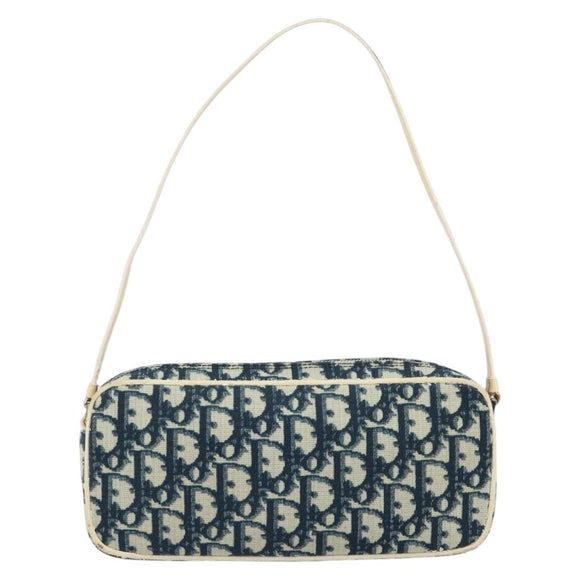 Christian Dior Trotter Canvas Shoulder Bag PVC Navy Silver Auth bs29753