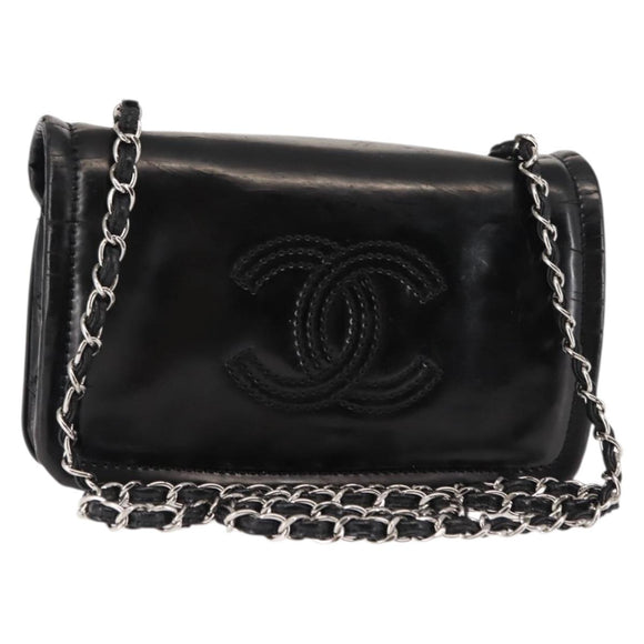 CHANEL Chain Shoulder Bag Patent leather Black Gold CC Auth bs29761