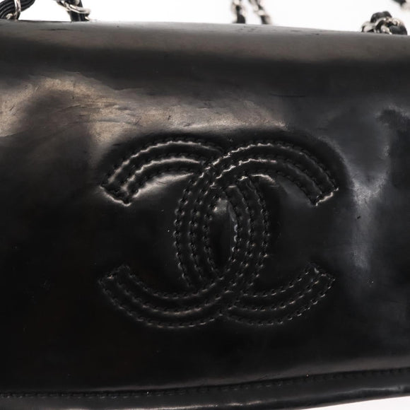CHANEL Chain Shoulder Bag Patent leather Black Gold CC Auth bs29761