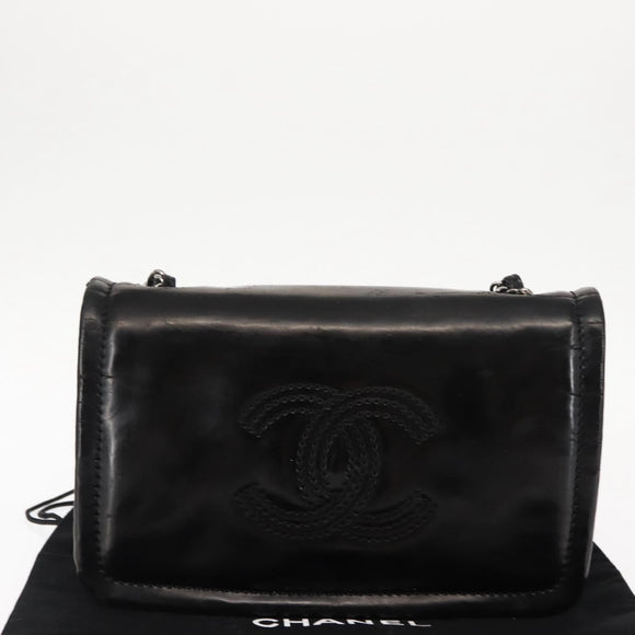 CHANEL Chain Shoulder Bag Patent leather Black Gold CC Auth bs29761