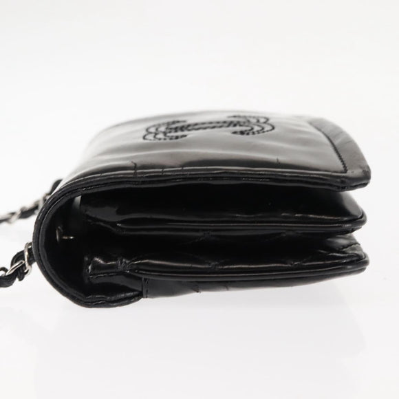 CHANEL Chain Shoulder Bag Patent leather Black Gold CC Auth bs29761