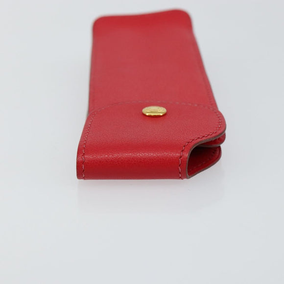 HERMES Glasses Case Leather Red Gold Auth bs29762