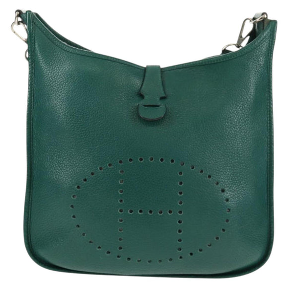 HERMES Evelyn 3 GM Shoulder Bag Leather Green Auth bs29763A