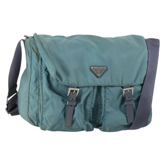 PRADA Shoulder Bag Nylon Green Silver Auth bs29768