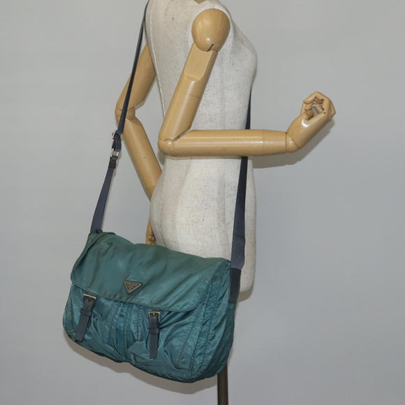 PRADA Shoulder Bag Nylon Green Silver Auth bs29768