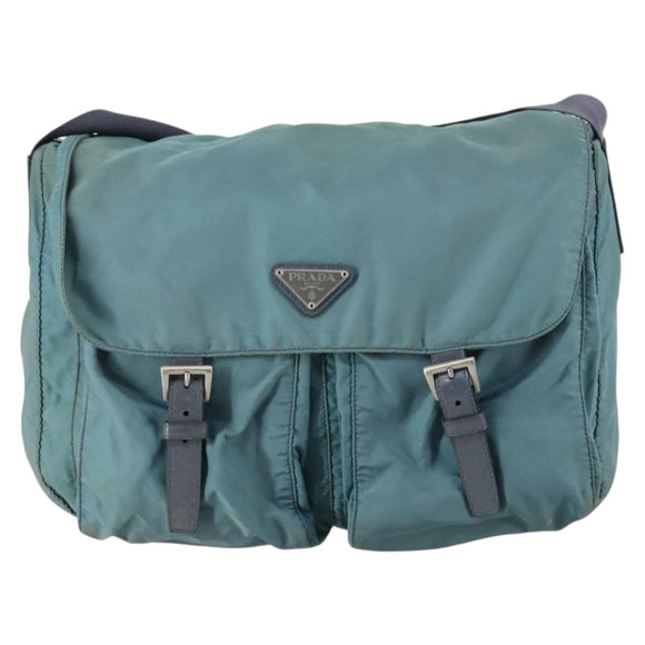 PRADA Shoulder Bag Nylon Green Silver Auth bs29768