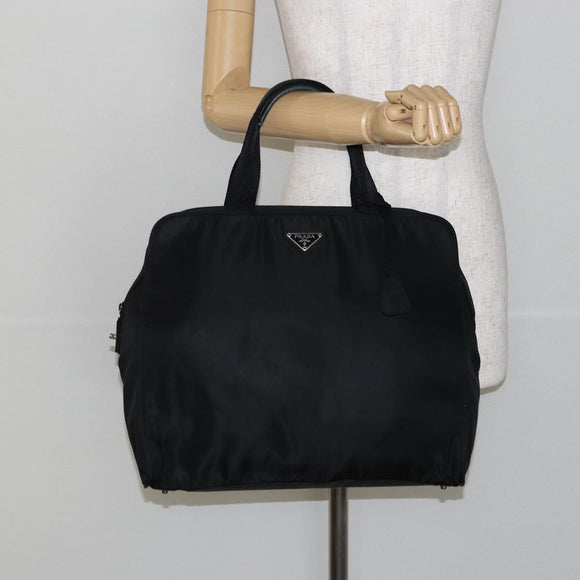 PRADA Tote Bag Nylon Black Silver Auth bs29772