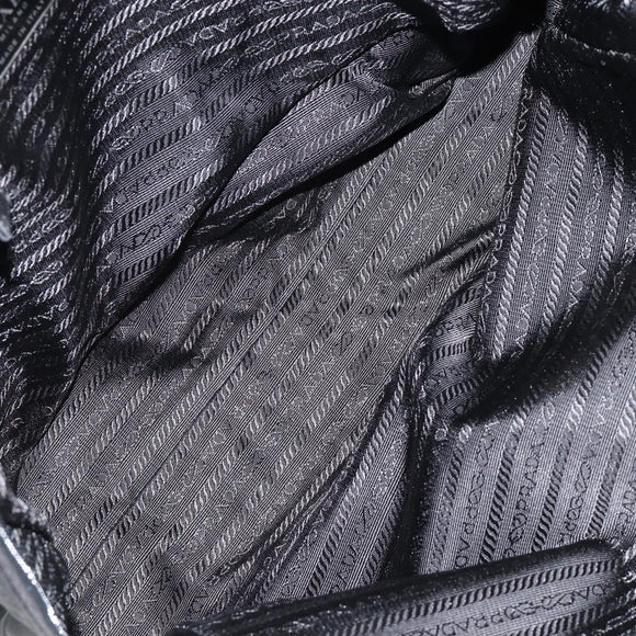 PRADA Tote Bag Nylon Black Silver Auth bs29773