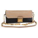 Miu Miu Chain Wallet Leather Beige Black gold Auth bs29776-1