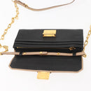 Miu Miu Chain Wallet Leather Beige Black gold Auth bs29776-9