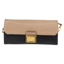 Miu Miu Chain Wallet Leather Beige Black gold Auth bs29776-13