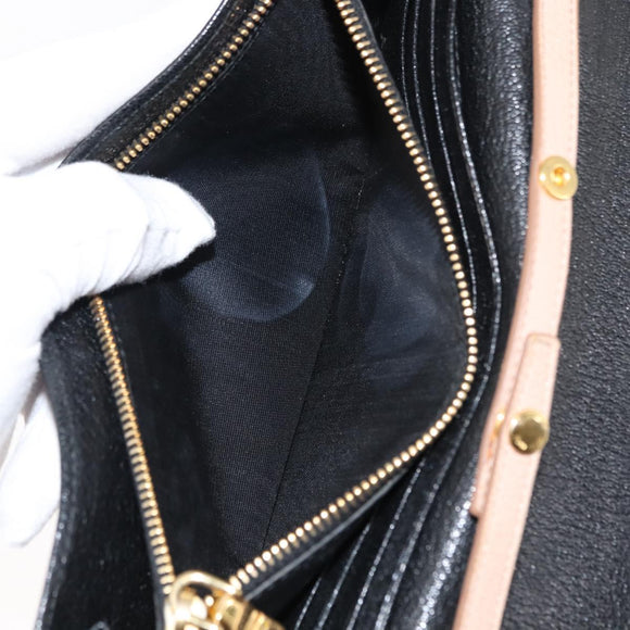 Miu Miu Chain Wallet Leather Beige Black gold Auth bs29776