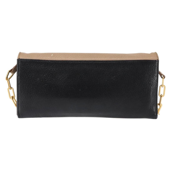 Miu Miu Chain Wallet Leather Beige Black gold Auth bs29776