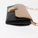 Miu Miu Chain Wallet Leather Beige Black gold Auth bs29776-3