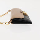 Miu Miu Chain Wallet Leather Beige Black gold Auth bs29776-4