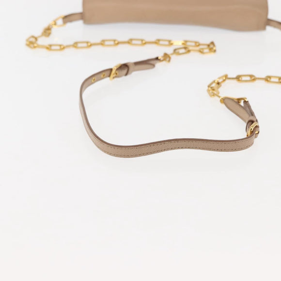 Miu Miu Chain Wallet Leather Beige Black gold Auth bs29776