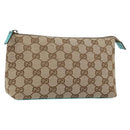 GUCCI GG Canvas Accessory Pouch Beige Turquoise Blue Silver 115238 Auth bs29778-1