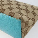 GUCCI GG Canvas Accessory Pouch Beige Turquoise Blue Silver 115238 Auth bs29778-15