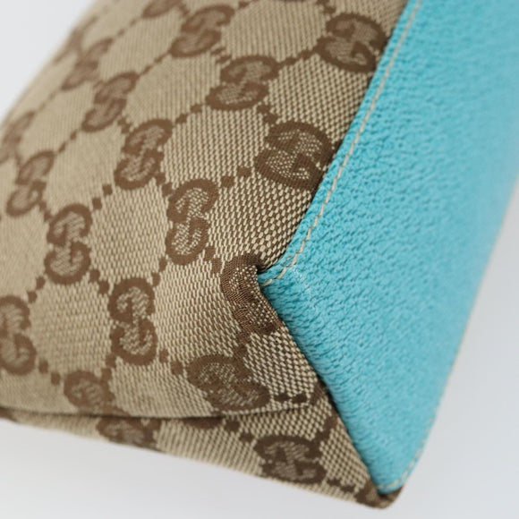 GUCCI GG Canvas Accessory Pouch Beige Turquoise Blue Silver 115238 Auth bs29778
