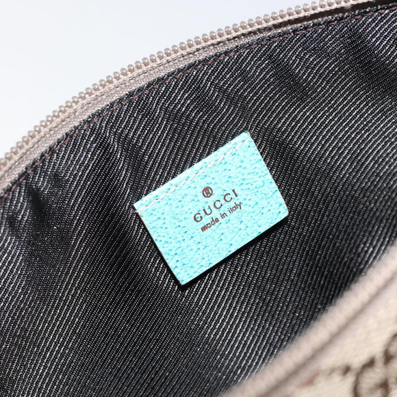GUCCI GG Canvas Accessory Pouch Beige Turquoise Blue Silver 115238 Auth bs29778