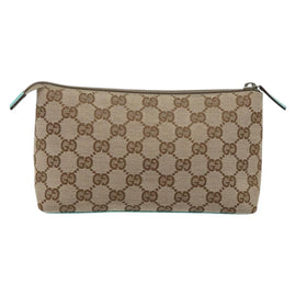 GUCCI GG Canvas Accessory Pouch Beige Turquoise Blue Silver 115238 Auth bs29778 - 0