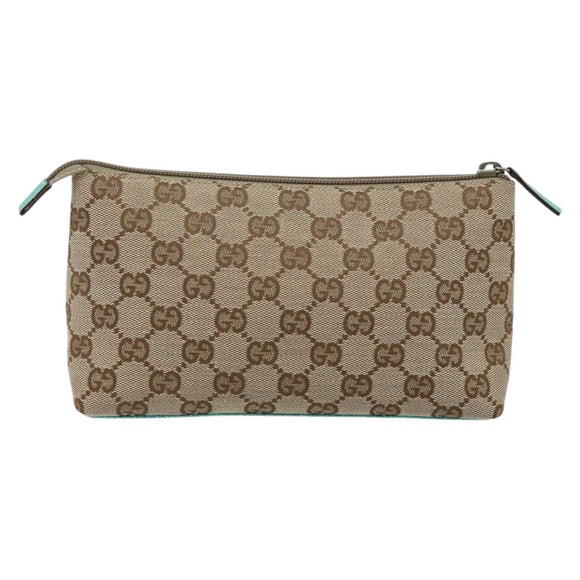 GUCCI GG Canvas Accessory Pouch Beige Turquoise Blue Silver 115238 Auth bs29778