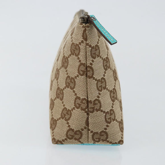 GUCCI GG Canvas Accessory Pouch Beige Turquoise Blue Silver 115238 Auth bs29778