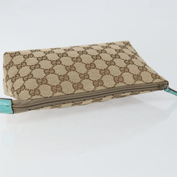 GUCCI GG Canvas Accessory Pouch Beige Turquoise Blue Silver 115238 Auth bs29778