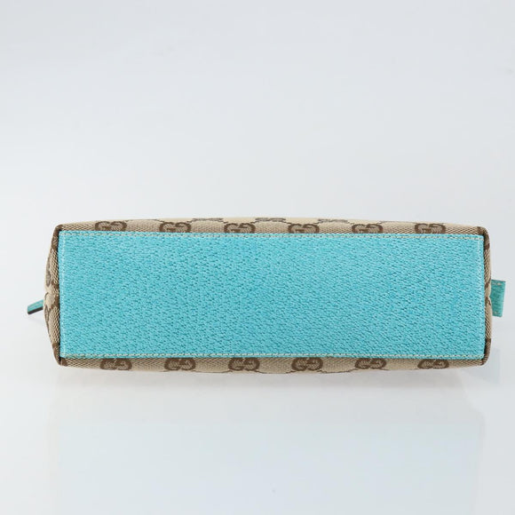 GUCCI GG Canvas Accessory Pouch Beige Turquoise Blue Silver 115238 Auth bs29778