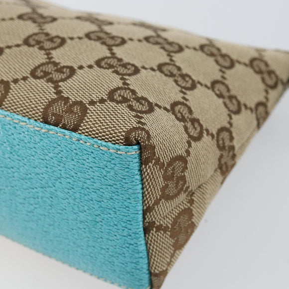 GUCCI GG Canvas Accessory Pouch Beige Turquoise Blue Silver 115238 Auth bs29778