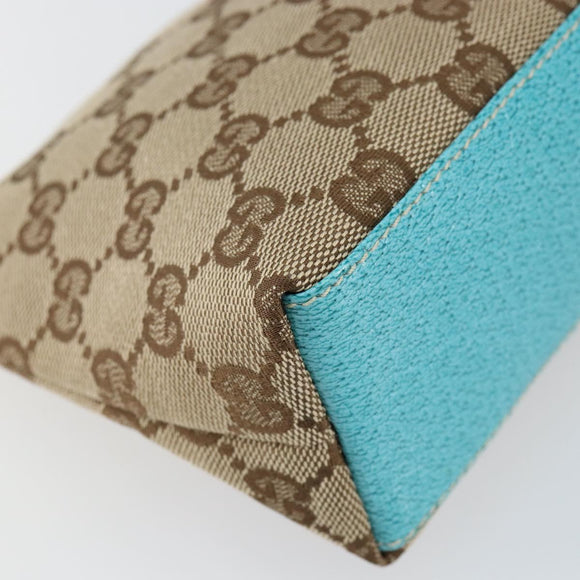 GUCCI GG Canvas Accessory Pouch Beige Turquoise Blue Silver 115238 Auth bs29778
