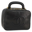 CHANEL COCO Mark Vanity Pouch Caviar Skin Black Gold CC Auth bs29781-1
