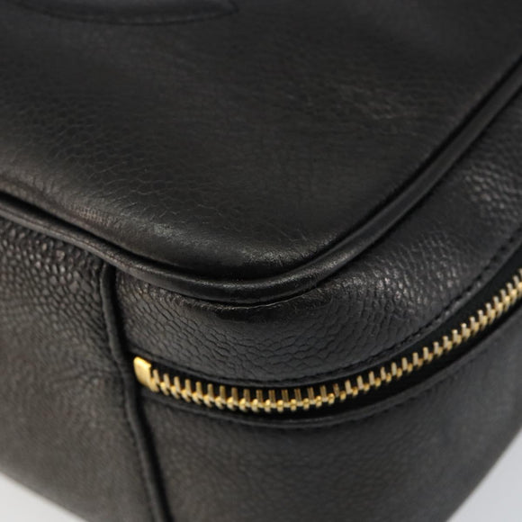 CHANEL COCO Mark Vanity Pouch Caviar Skin Black Gold CC Auth bs29781