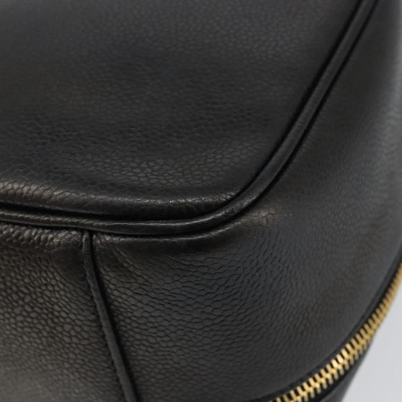 CHANEL COCO Mark Vanity Pouch Caviar Skin Black Gold CC Auth bs29781