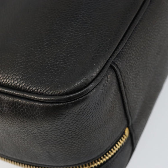 CHANEL COCO Mark Vanity Pouch Caviar Skin Black Gold CC Auth bs29781