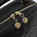CHANEL COCO Mark Vanity Pouch Caviar Skin Black Gold CC Auth bs29781-18