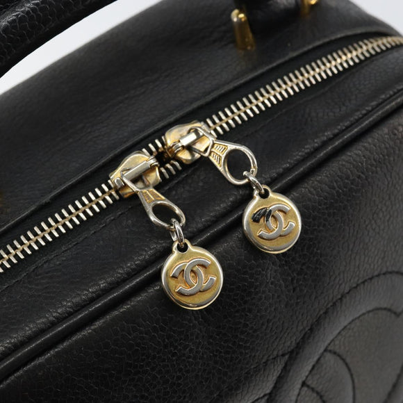 CHANEL COCO Mark Vanity Pouch Caviar Skin Black Gold CC Auth bs29781