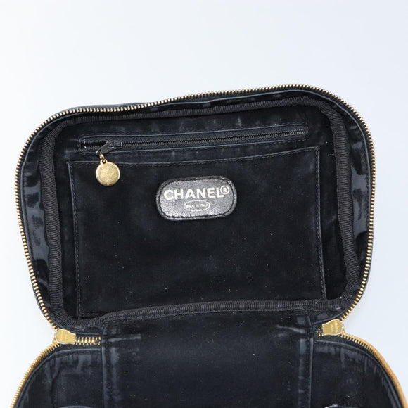 CHANEL COCO Mark Vanity Pouch Caviar Skin Black Gold CC Auth bs29781