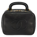 CHANEL COCO Mark Vanity Pouch Caviar Skin Black Gold CC Auth bs29781-13