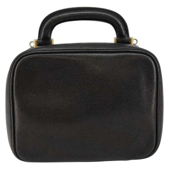 CHANEL COCO Mark Vanity Pouch Caviar Skin Black Gold CC Auth bs29781