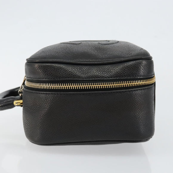 CHANEL COCO Mark Vanity Pouch Caviar Skin Black Gold CC Auth bs29781