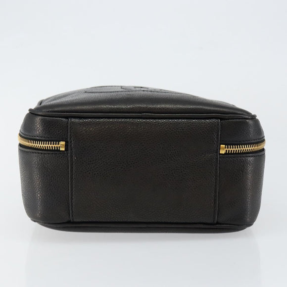 CHANEL COCO Mark Vanity Pouch Caviar Skin Black Gold CC Auth bs29781
