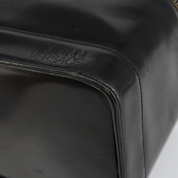 Gianni Versace Vanity Bag Leather Black Gold Auth bs29792