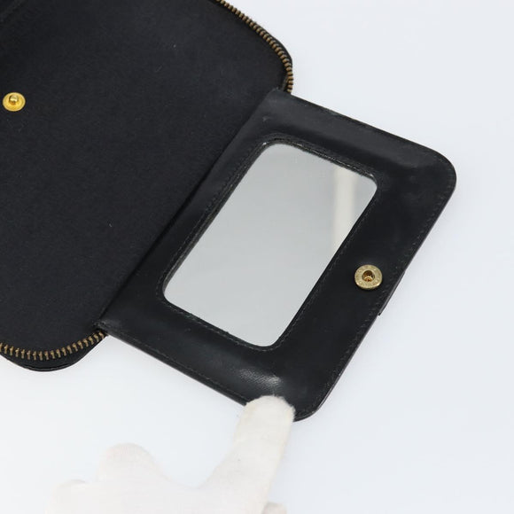 Gianni Versace Vanity Bag Leather Black Gold Auth bs29792