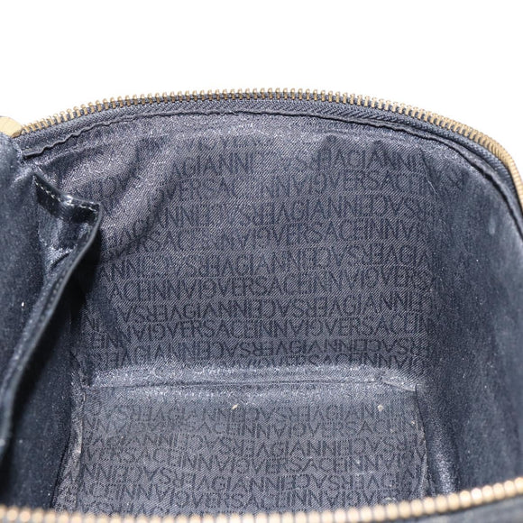 Gianni Versace Vanity Bag Leather Black Gold Auth bs29792