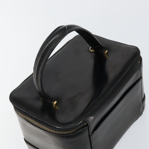 Gianni Versace Vanity Bag Leather Black Gold Auth bs29792