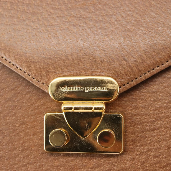 VALENTINO Hand Bag Leather 2way Brown Gold Auth bs29793